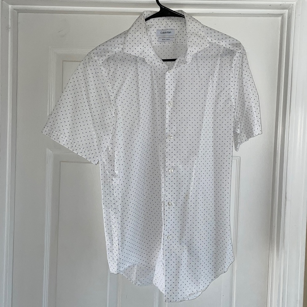 Calvin Klein Button Up Short Sleeve White Slim Fit Medium